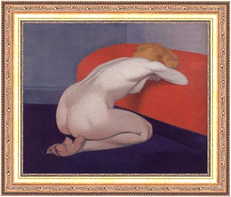 framed  Felix Vallotton Nude Kneeling against a red sofa, Ta3070-1
